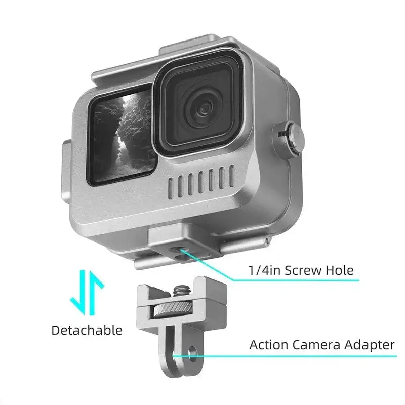 Vattentätt skal Aluminium med tillbehörshållare cold shoe till GoPro Hero12/11/10/9 Black - Action King