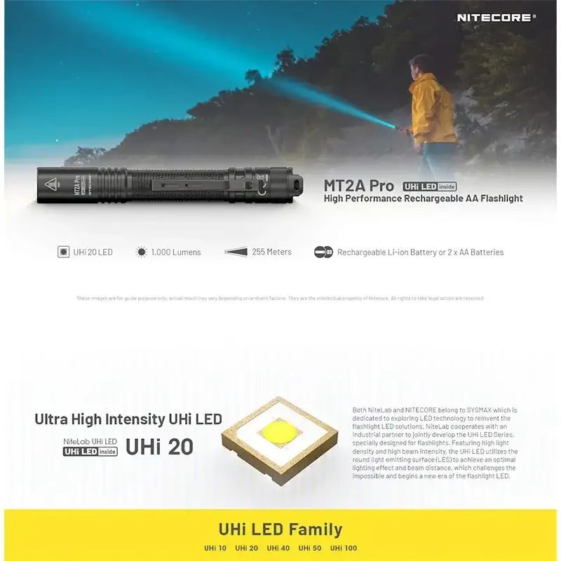 Nitecore MT2A Pro Ficklampa - 1000lm med AA / NL1416R, 1600mAh batteri - Action King