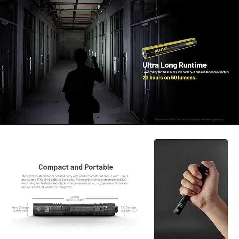 Nitecore MT2A Pro Ficklampa - 1000lm med AA / NL1416R, 1600mAh batteri - Action King