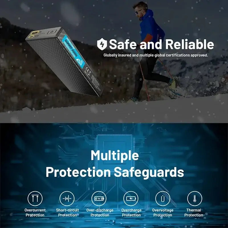 Nitecore Summit 20000 Powerbank – 20000mAh Extrem Kyla, USB-C PD 20W, Kolfiber - Action King