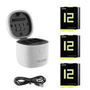 Telesin batterier 3st och allInBox med förvaring för batterier + microSD Läsare - Trippel - för GoPro Hero12/11/10/9 Black - Action King