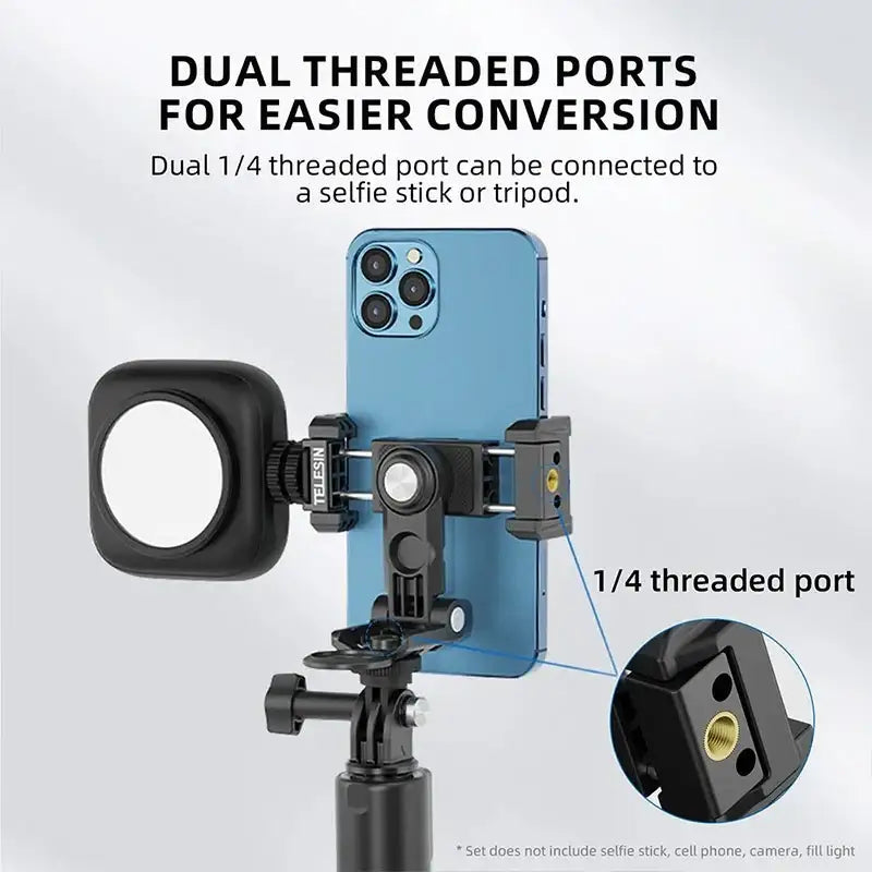 Telesin PM-001 Multifunctional Phone Holder - Fäste / Hållare Mobiltelefon Med Tillbehörshållare + 1/4" gänga till 1/4" Skruv - Action King
