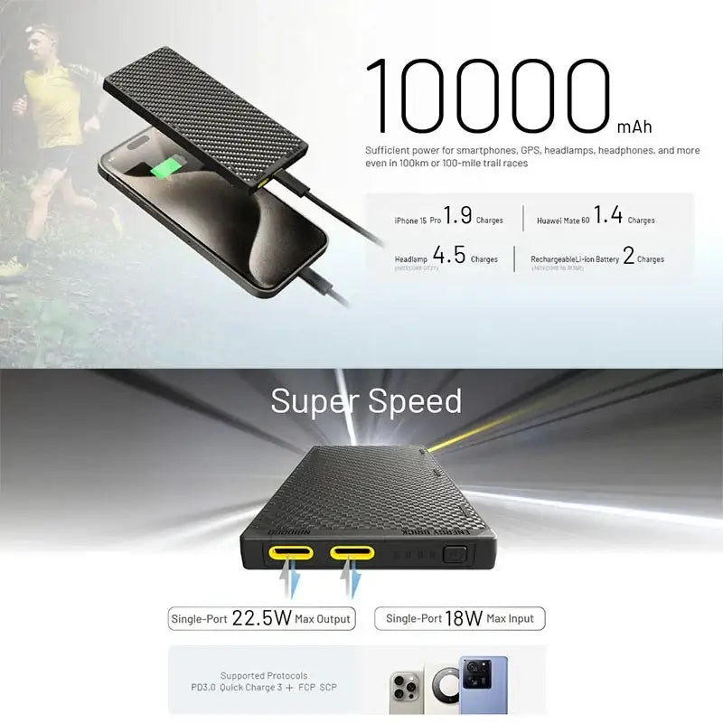 Nitecore NB10000 GEN3 Power bank - 10000mAh - Kolfiber - Action King