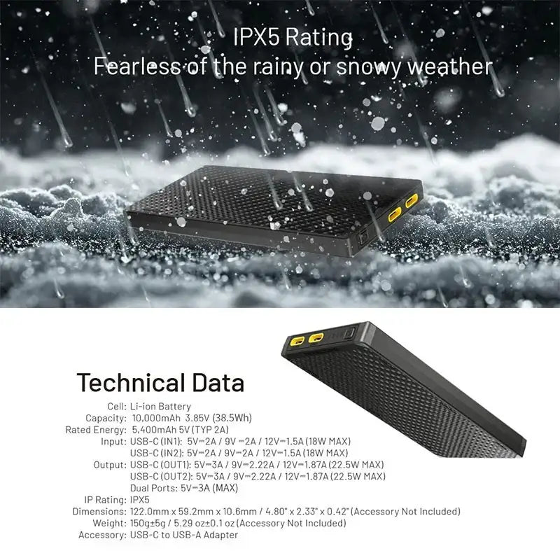 Nitecore NB10000 GEN3 Power bank - 10000mAh - Kolfiber - Action King