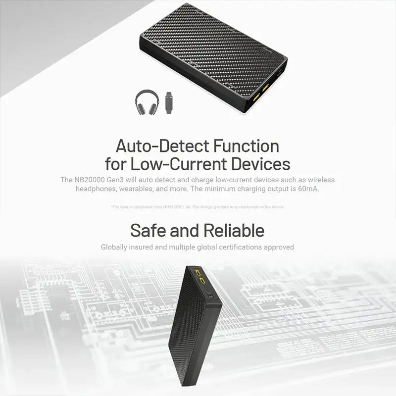Nitecore NB20000 GEN3 Power bank - 20000mAh, 2xUSB-C, QC 3.0 / PD - Kolfiber - Action King