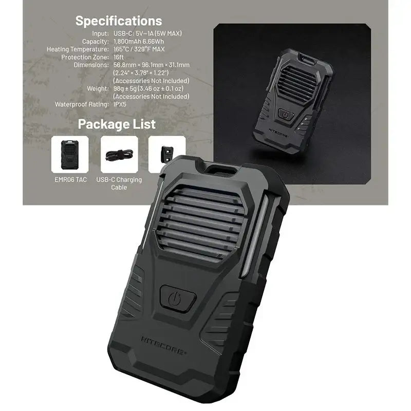 Nitecore EMR06 TAC Portabelt myggskydd V2 - Laddbar 1800mAh - Action King