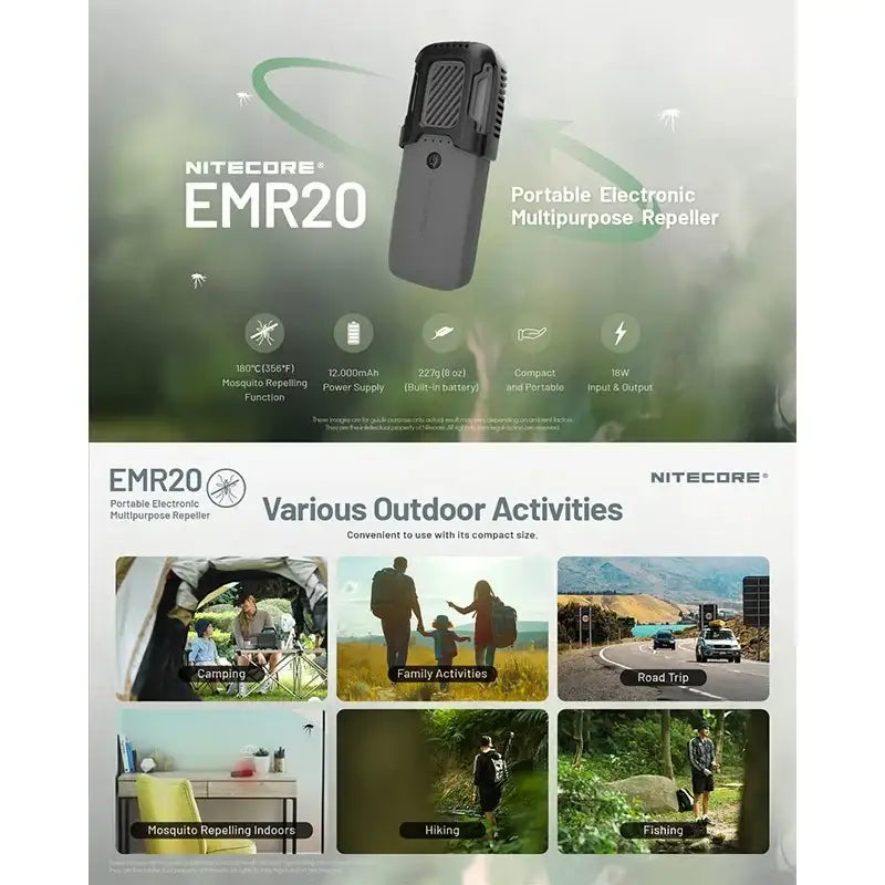 Nitecore EMR20 Portabelt myggskydd med Powerbank QC/PD 18W - Laddbar 10000mAh - Action King