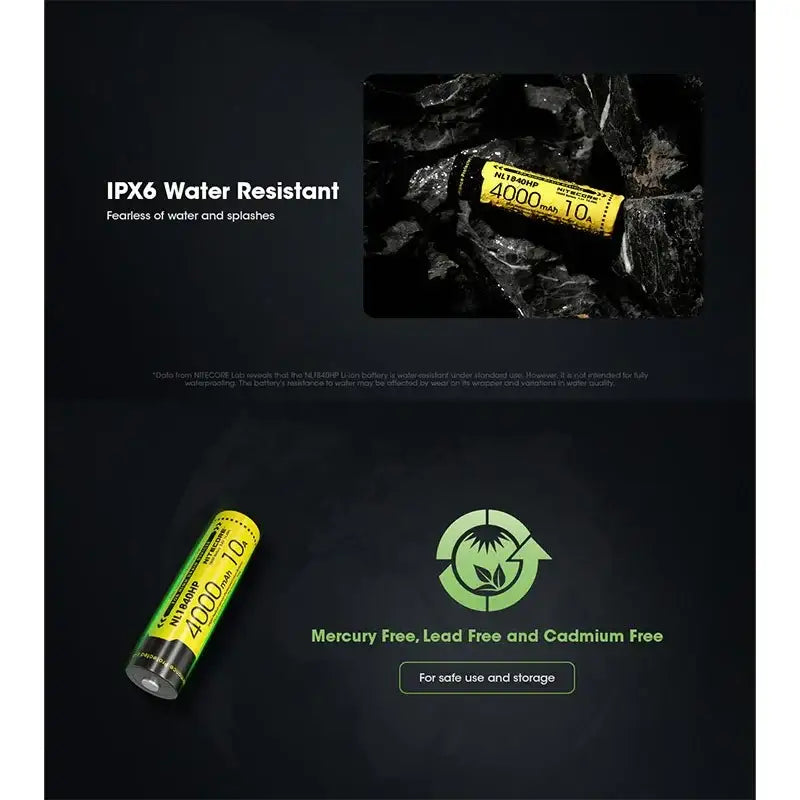 Nitecore NL1840HP Li-ion 18650 Batteri - 4000mAh, 3.6V, Max 10A – ActionKing - Action King