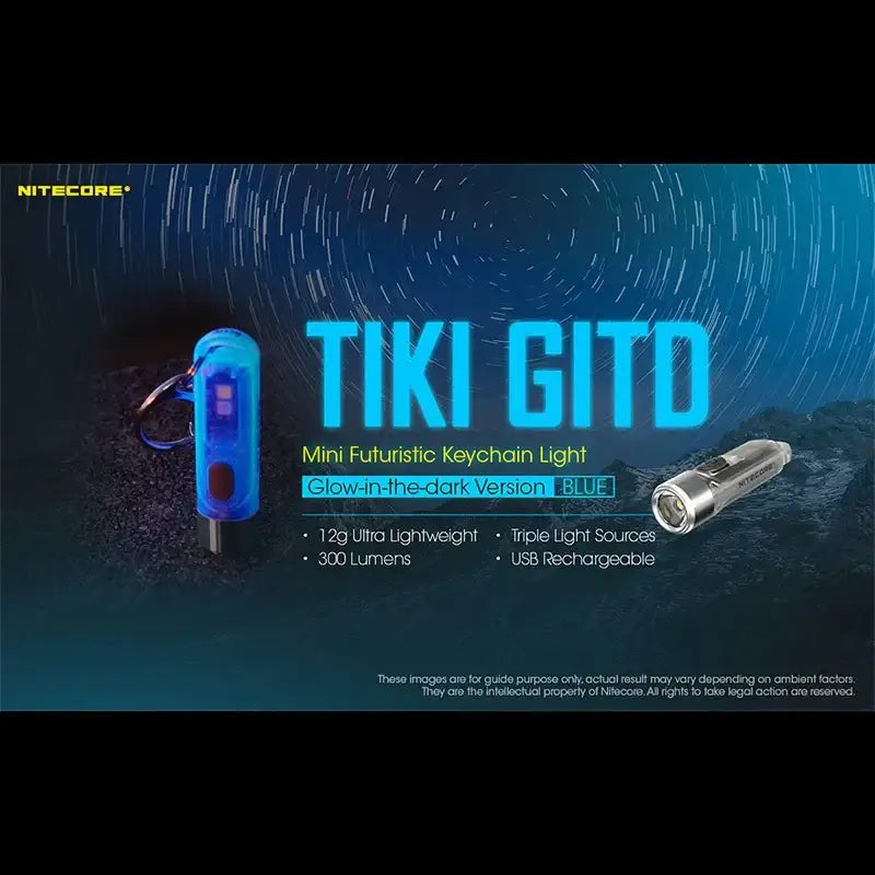 Nitecore TIKI GITD Blue Nyckelringslampa USB-C - 300lm - Action King