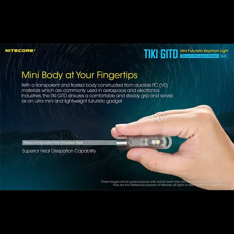 Nitecore TIKI GITD Blue Nyckelringslampa USB-C - 300lm - Action King