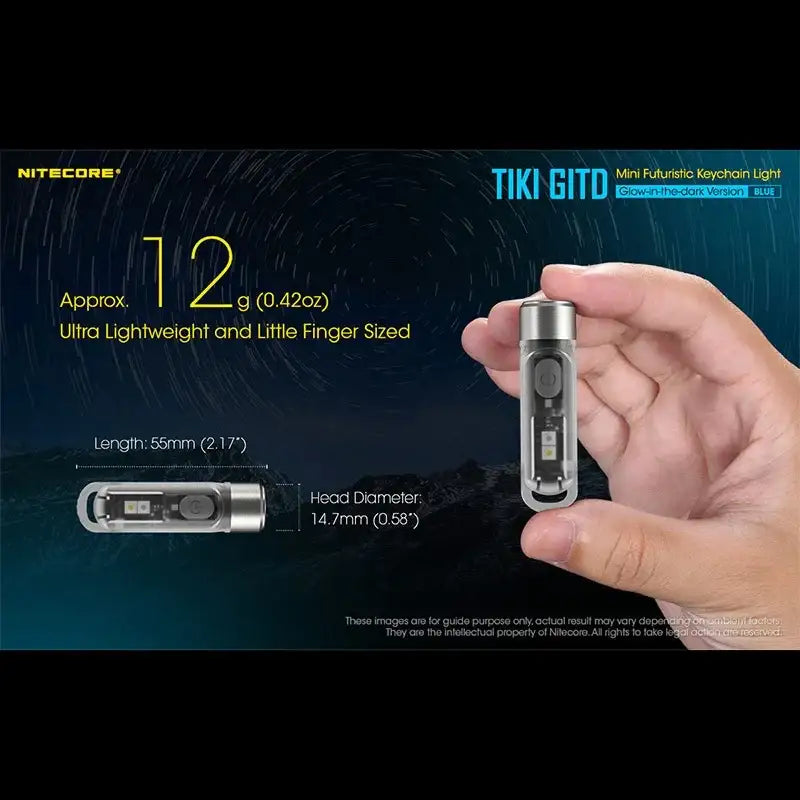 Nitecore TIKI GITD Blue Nyckelringslampa USB-C - 300lm - Action King