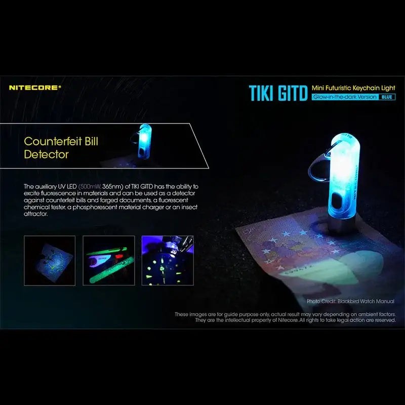 Nitecore TIKI GITD Blue Nyckelringslampa USB-C - 300lm - Action King