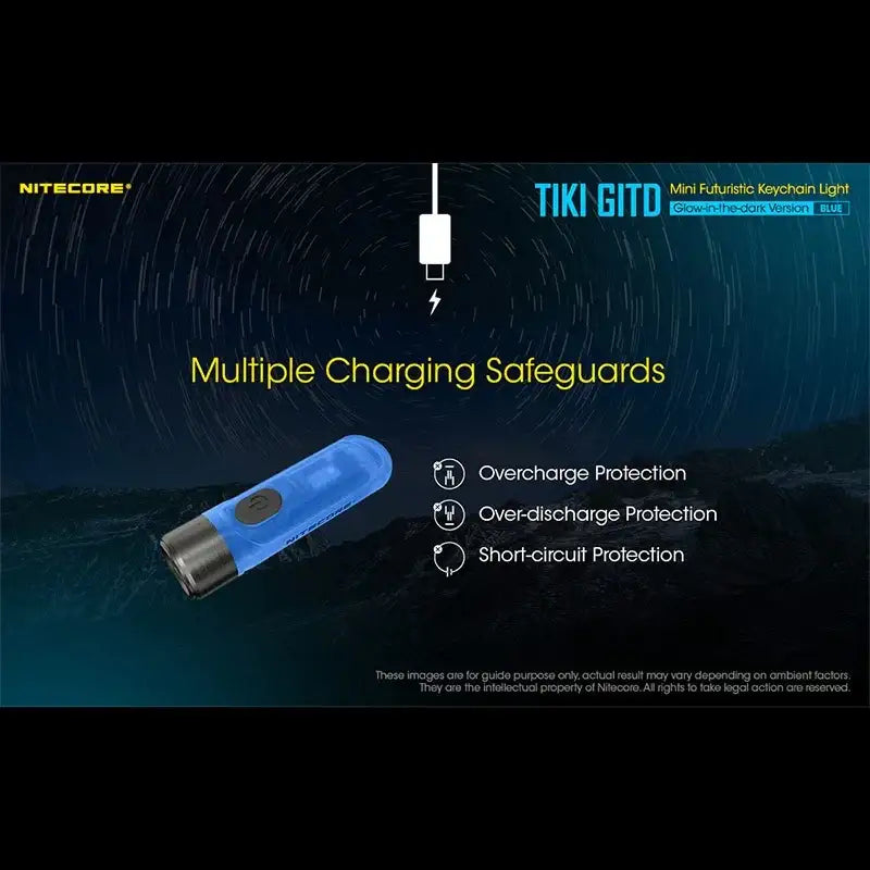Nitecore TIKI GITD Blue Nyckelringslampa USB-C - 300lm - Action King