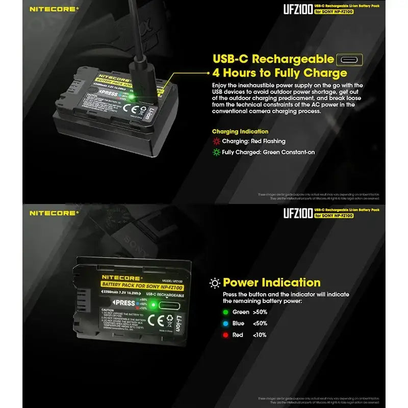 Nitecore UFZ100 – USB-C Laddbart Batteri till Sony NP-FZ100 - Action King