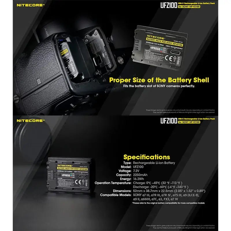 Nitecore UFZ100 – USB-C Laddbart Batteri till Sony NP-FZ100 - Action King