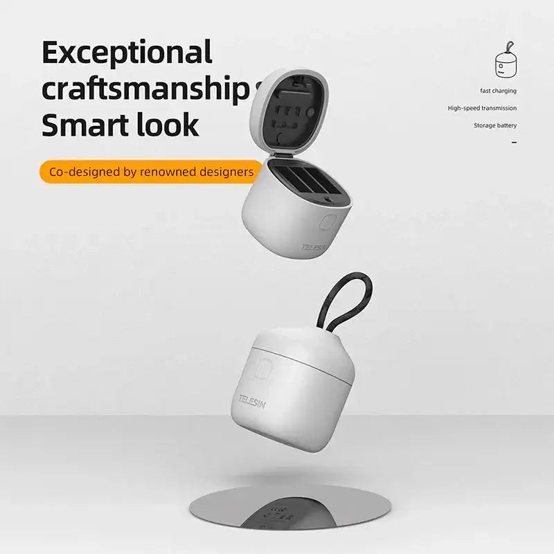 Telesin batterier 3st och allInBox med förvaring för batterier + microSD Läsare - Trippel - för GoPro Hero12/11/10/9 Black - Action King