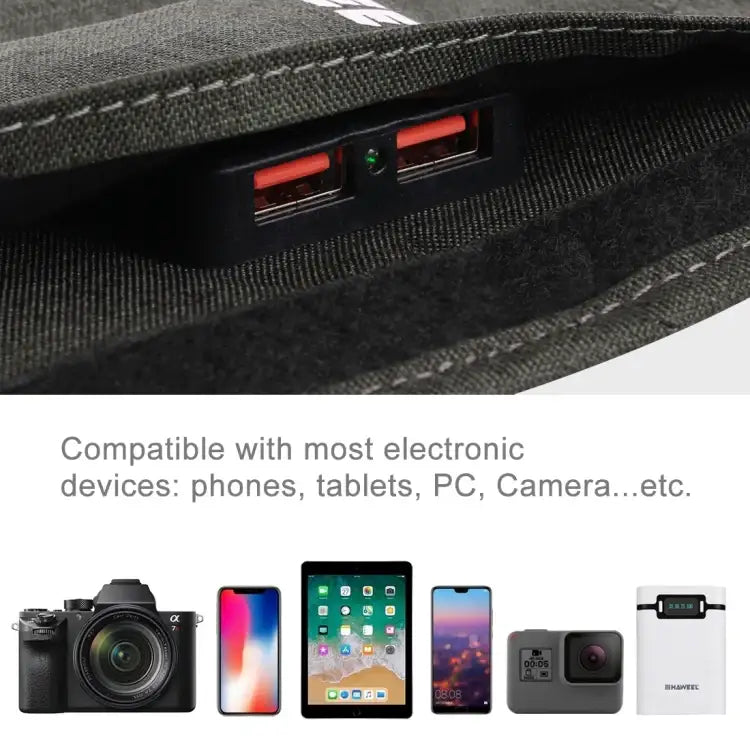 HAWEEL 28W vikbar solpanel med dubbla USB-portar laddar enheter utomhus.
