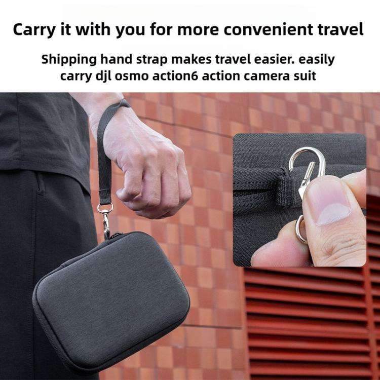 Svart förvaringsväska med handtag för DJI Osmo Action 6 actionkamera. Bärbar, slitstark.
