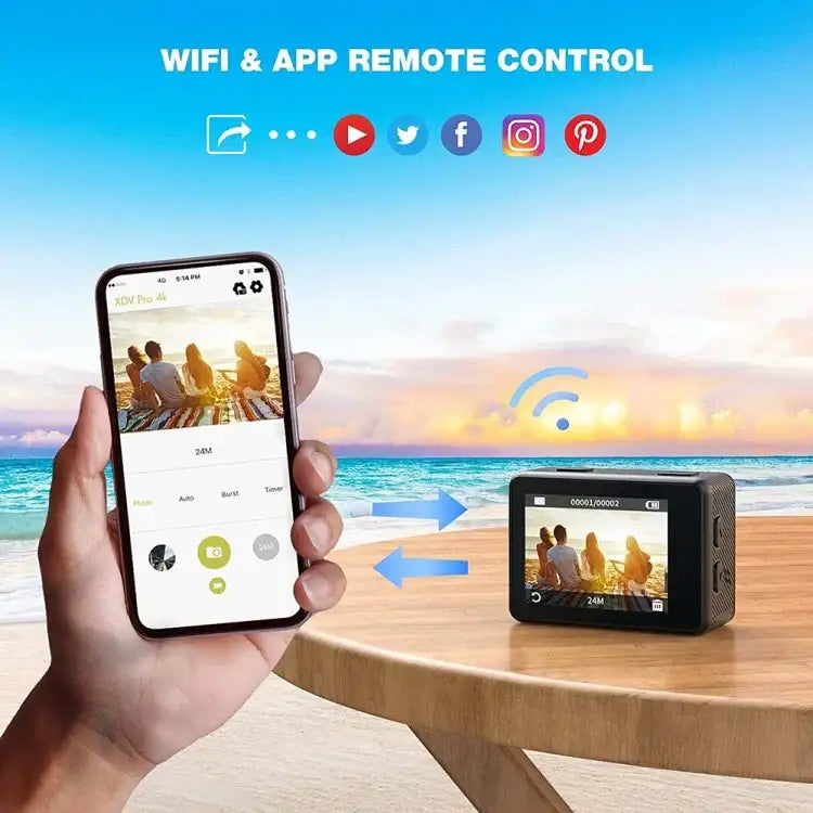 4K Actionkamera med WiFi & dubbla skärmar, vattentät. Bästa actionkamera för sport.