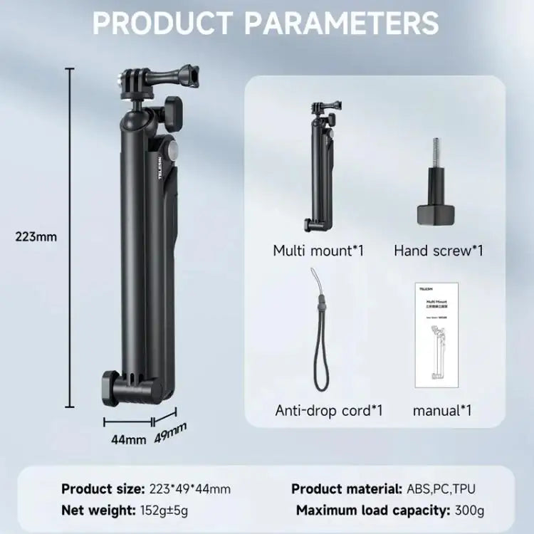 TELESIN Tri-folding Tripod For Sports Camera Mobile Phone Selfie Stand Desktop Fixed Bracket - Action King