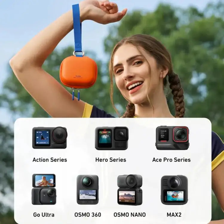 Svart TELESIN Mini Hårdväska för Actionkamera, skyddande fodral för transport och förvaring.