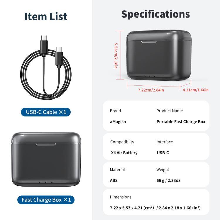Insta360 X4 Air AMagisn - Insta360 X4 Laddfodral för Snabbladdning
