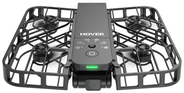 Svart Hover Air drönare med skyddande ram och inbyggd kamera