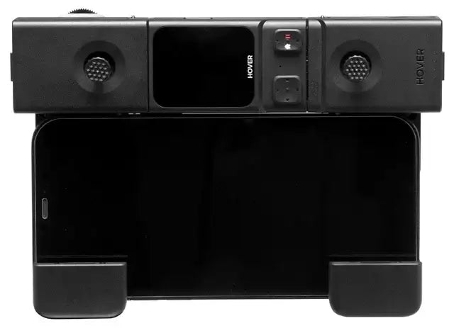 Svart spelkontroll med joystick och knappar för mobiltelefon, märkt Hover